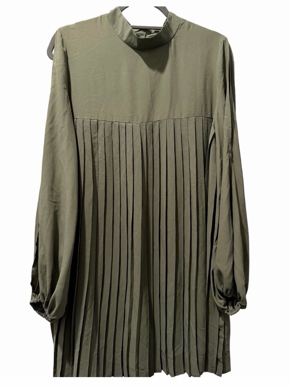 ASOS Olive Green Pleated Long-Sleeve Women's Dress
